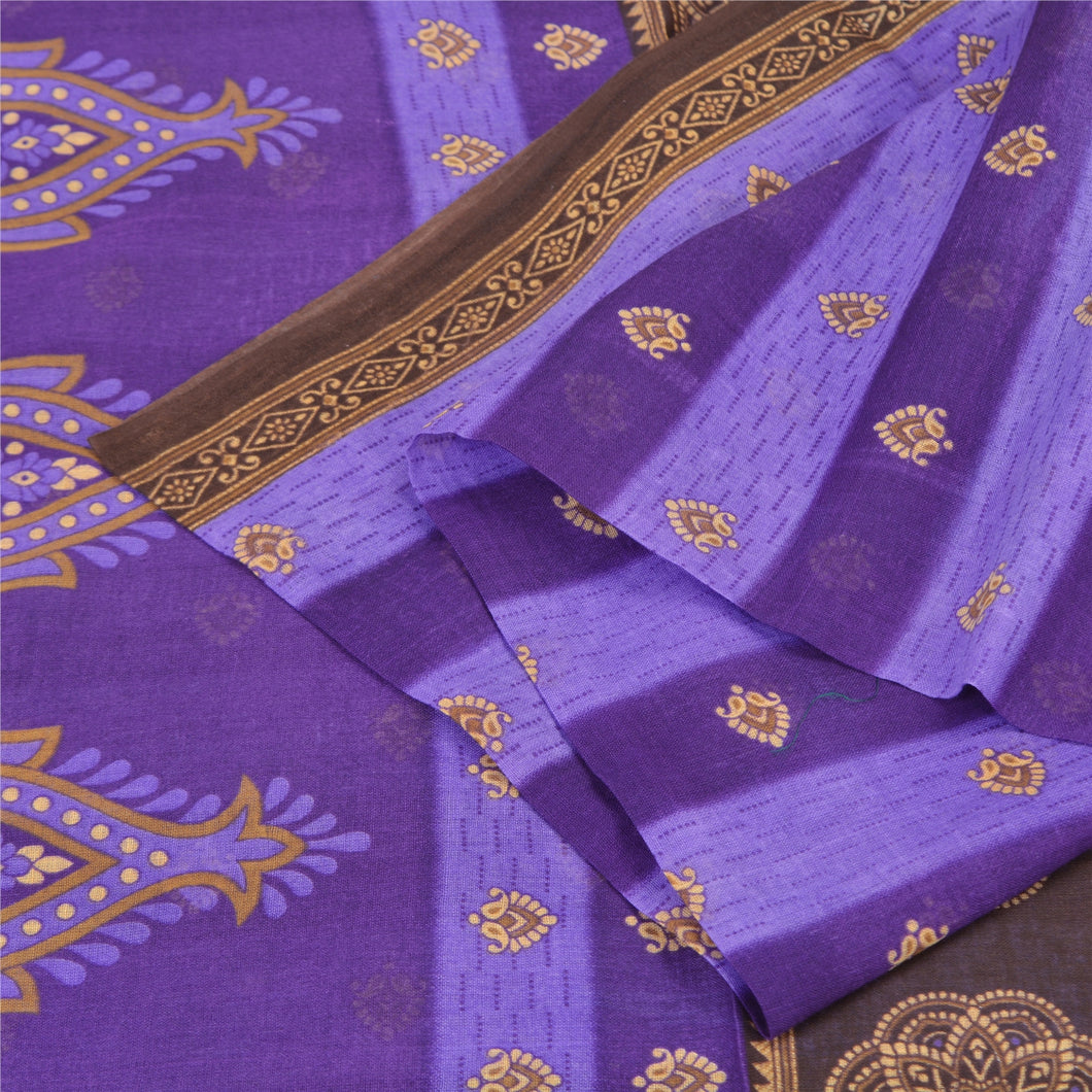 Sanskriti Vintage Sarees Purple Indian Pure Cotton Printed Sari 5yd Craft Fabric
