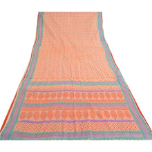 Load image into Gallery viewer, Sanskriti Vintage Sarees Cream/Orange Pure Cotton Printed Sari 5yd Craft Fabric
