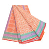 Sanskriti Vintage Sarees Cream/Orange Pure Cotton Printed Sari 5yd Craft Sustainable Fabric
