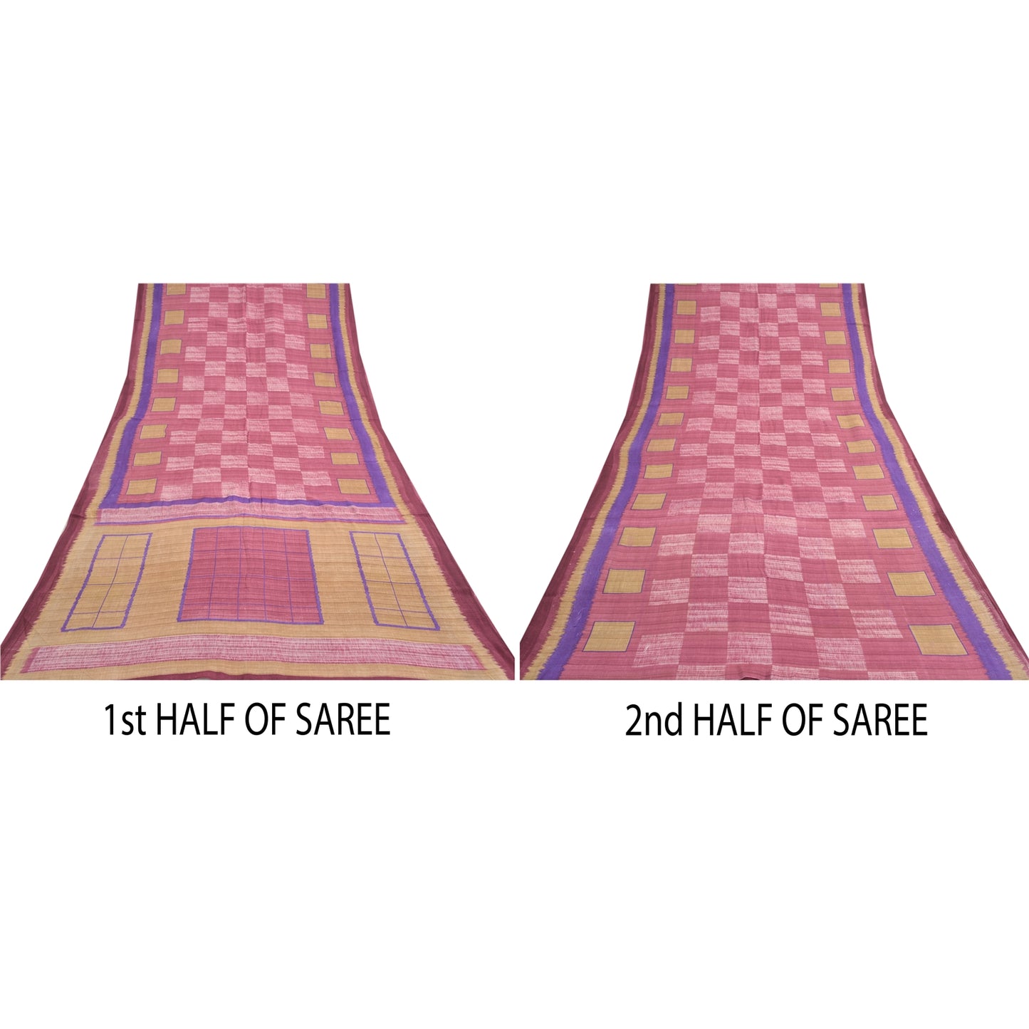 Sanskriti Vintage Sarees Indian Pink 100% Pure Cotton Printed Sari Craft Sustainable Fabric