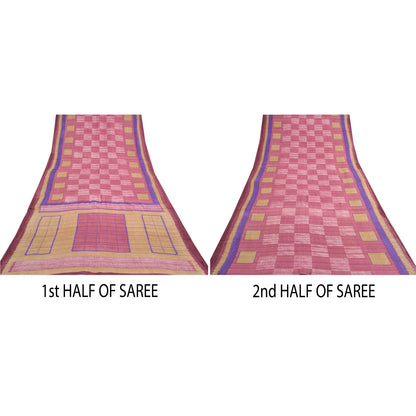 Sanskriti Vintage Sarees Indian Pink 100% Pure Cotton Printed Sari Craft Sustainable Fabric
