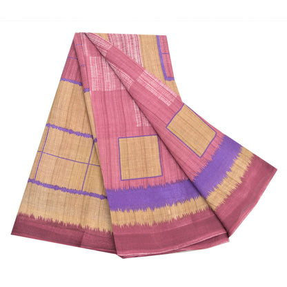 Sanskriti Vintage Sarees Indian Pink 100% Pure Cotton Printed Sari Craft Sustainable Fabric