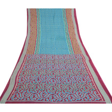 Load image into Gallery viewer, Sanskriti Vintage Sarees Blue/Purple Pure Cotton Ikat Printed Sari Craft Fabric
