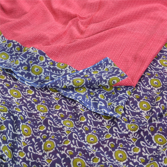 Sanskriti Vintage Sarees Pink/Purple Pure Cotton Printed Sari 5yd Craft Sustainable Fabric