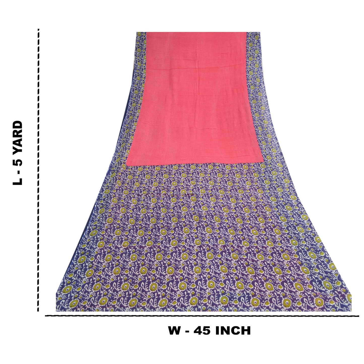 Sanskriti Vintage Sarees Pink/Purple Pure Cotton Printed Sari 5yd Craft Sustainable Fabric