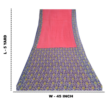 Sanskriti Vintage Sarees Pink/Purple Pure Cotton Printed Sari 5yd Craft Sustainable Fabric
