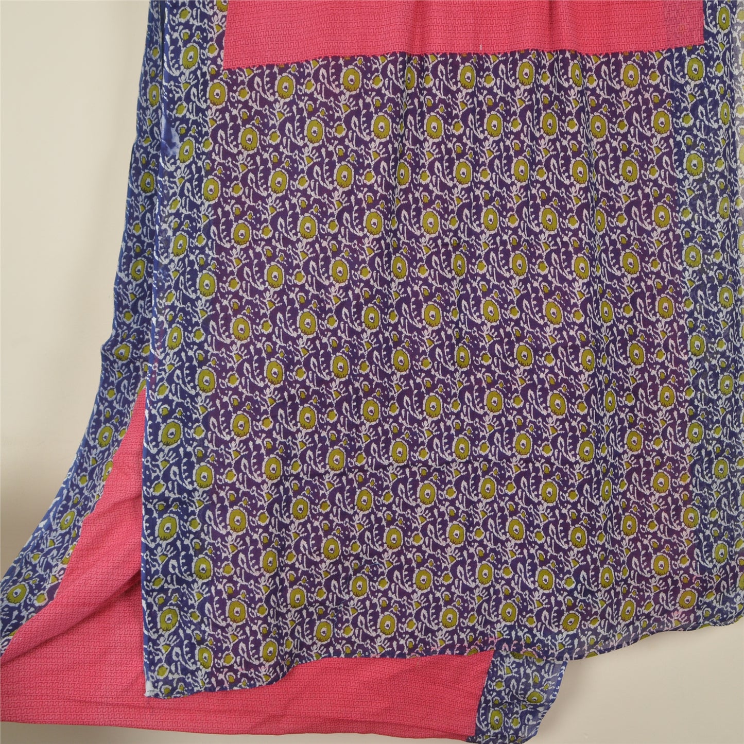 Sanskriti Vintage Sarees Pink/Purple Pure Cotton Printed Sari 5yd Craft Sustainable Fabric