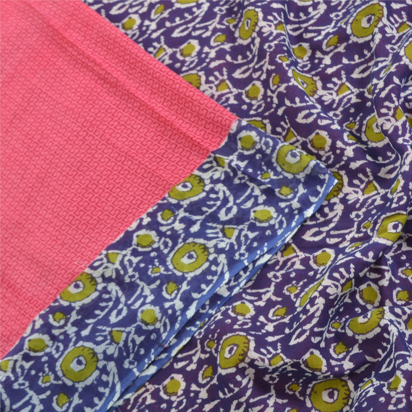 Sanskriti Vintage Sarees Pink/Purple Pure Cotton Printed Sari 5yd Craft Sustainable Fabric