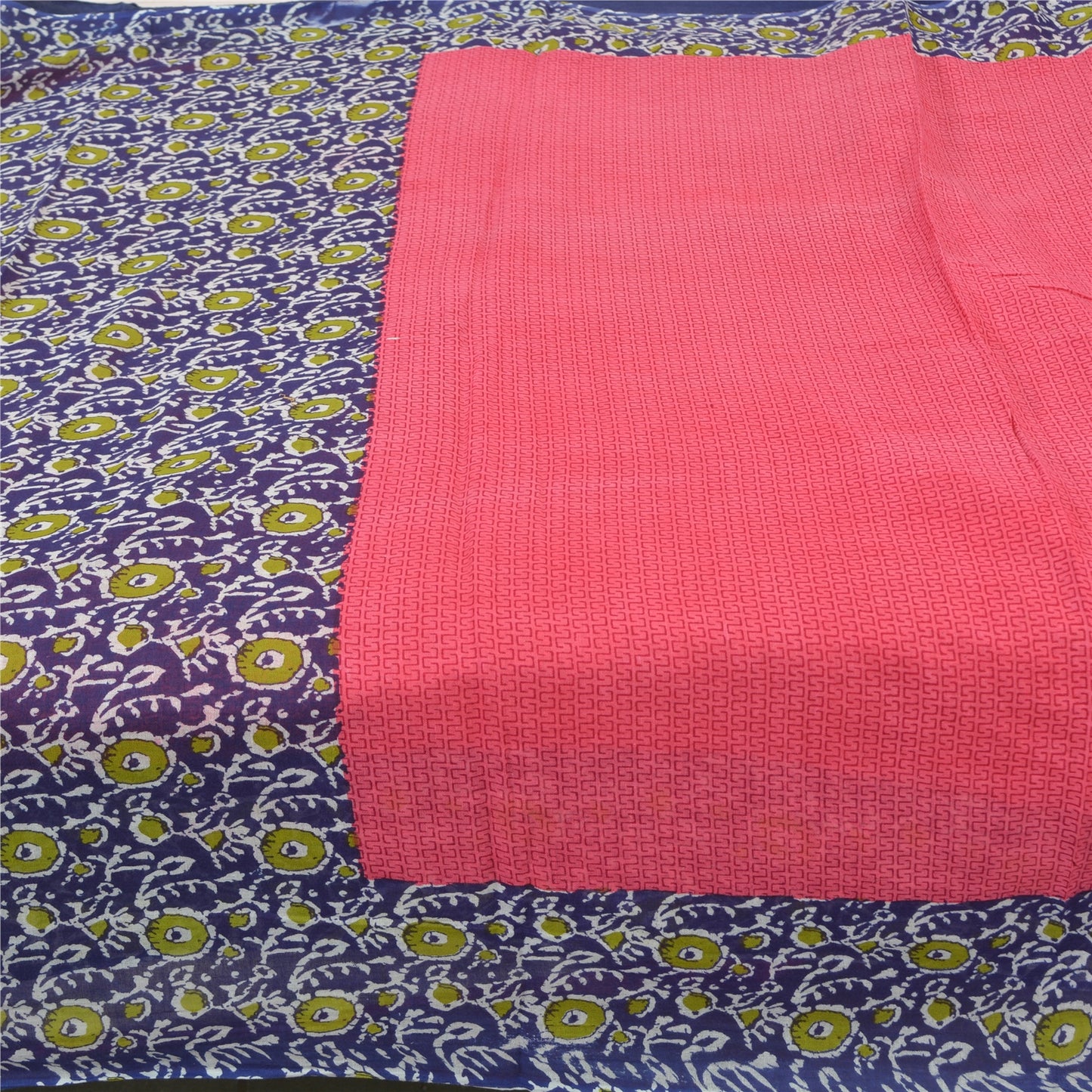 Sanskriti Vintage Sarees Pink/Purple Pure Cotton Printed Sari 5yd Craft Sustainable Fabric