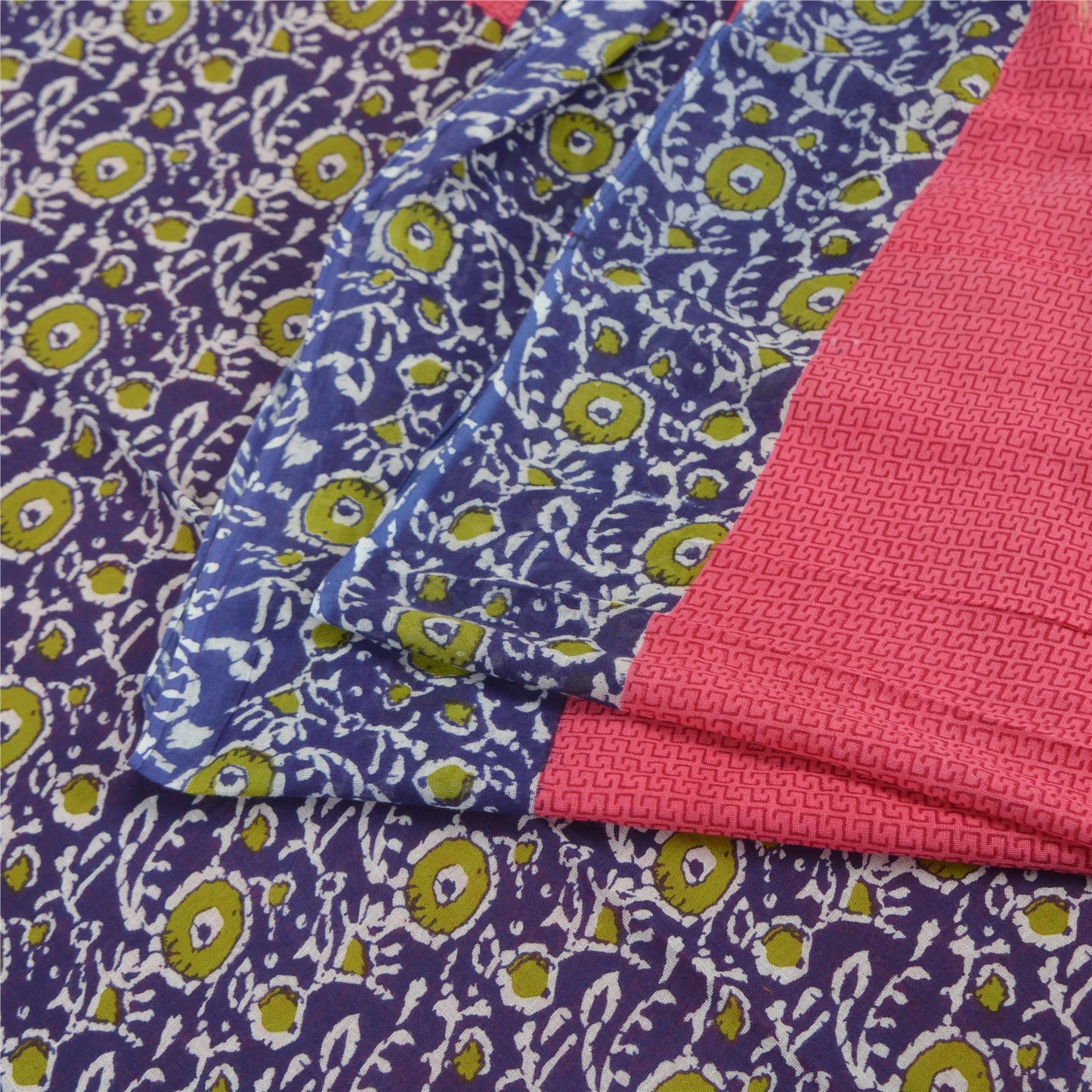 Sanskriti Vintage Sarees Pink/Purple Pure Cotton Printed Sari 5yd Craft Sustainable Fabric