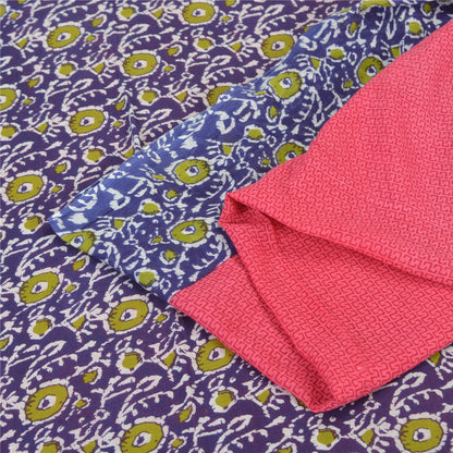 Sanskriti Vintage Sarees Pink/Purple Pure Cotton Printed Sari 5yd Craft Sustainable Fabric
