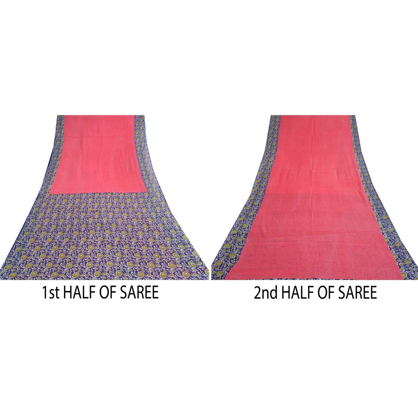 Sanskriti Vintage Sarees Pink/Purple Pure Cotton Printed Sari 5yd Craft Sustainable Fabric