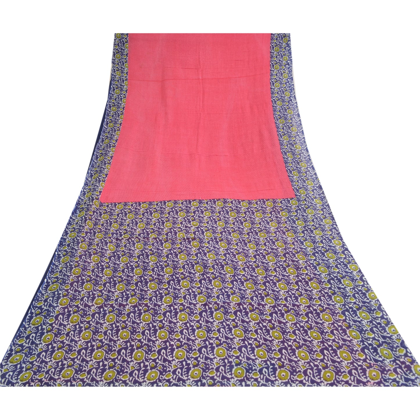 Sanskriti Vintage Sarees Pink/Purple Pure Cotton Printed Sari 5yd Craft Sustainable Fabric