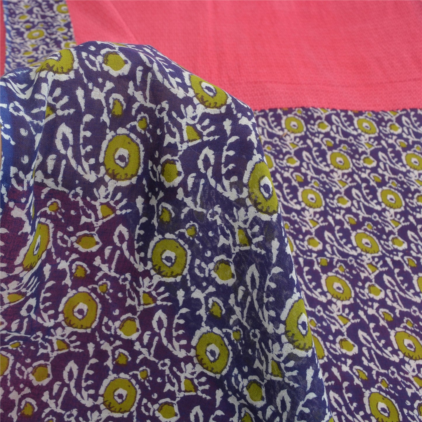 Sanskriti Vintage Sarees Pink/Purple Pure Cotton Printed Sari 5yd Craft Sustainable Fabric