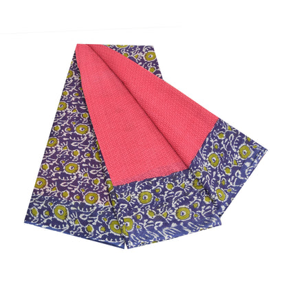 Sanskriti Vintage Sarees Pink/Purple Pure Cotton Printed Sari 5yd Craft Sustainable Fabric