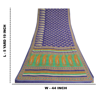 Sanskriti Vintage Sarees Indian Purple Pure Cotton Printed Sari 5yd Craft Sustainable Fabric