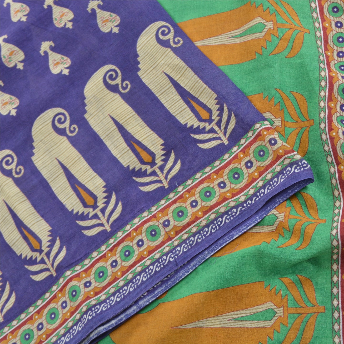 Sanskriti Vintage Sarees Indian Purple Pure Cotton Printed Sari 5yd Craft Sustainable Fabric