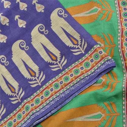 Sanskriti Vintage Sarees Indian Purple Pure Cotton Printed Sari 5yd Craft Sustainable Fabric