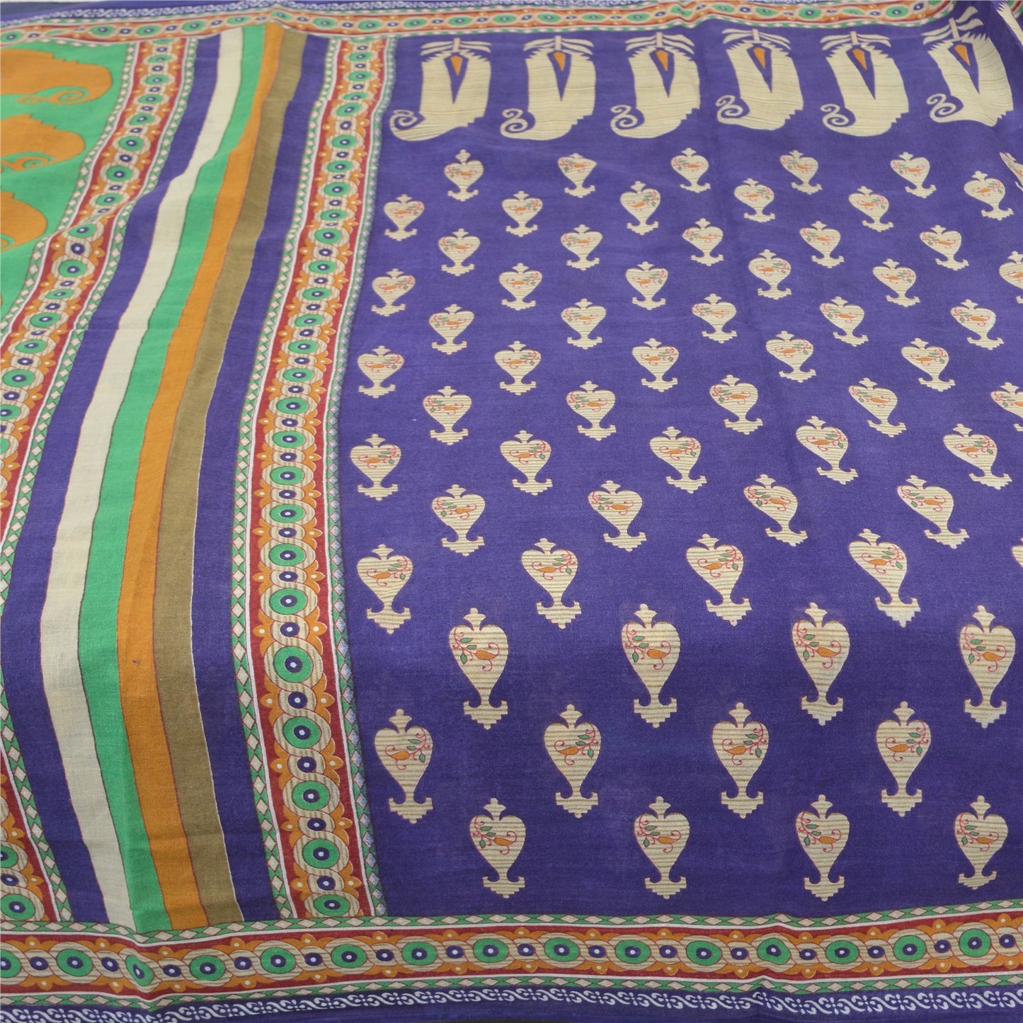 Sanskriti Vintage Sarees Indian Purple Pure Cotton Printed Sari 5yd Craft Sustainable Fabric
