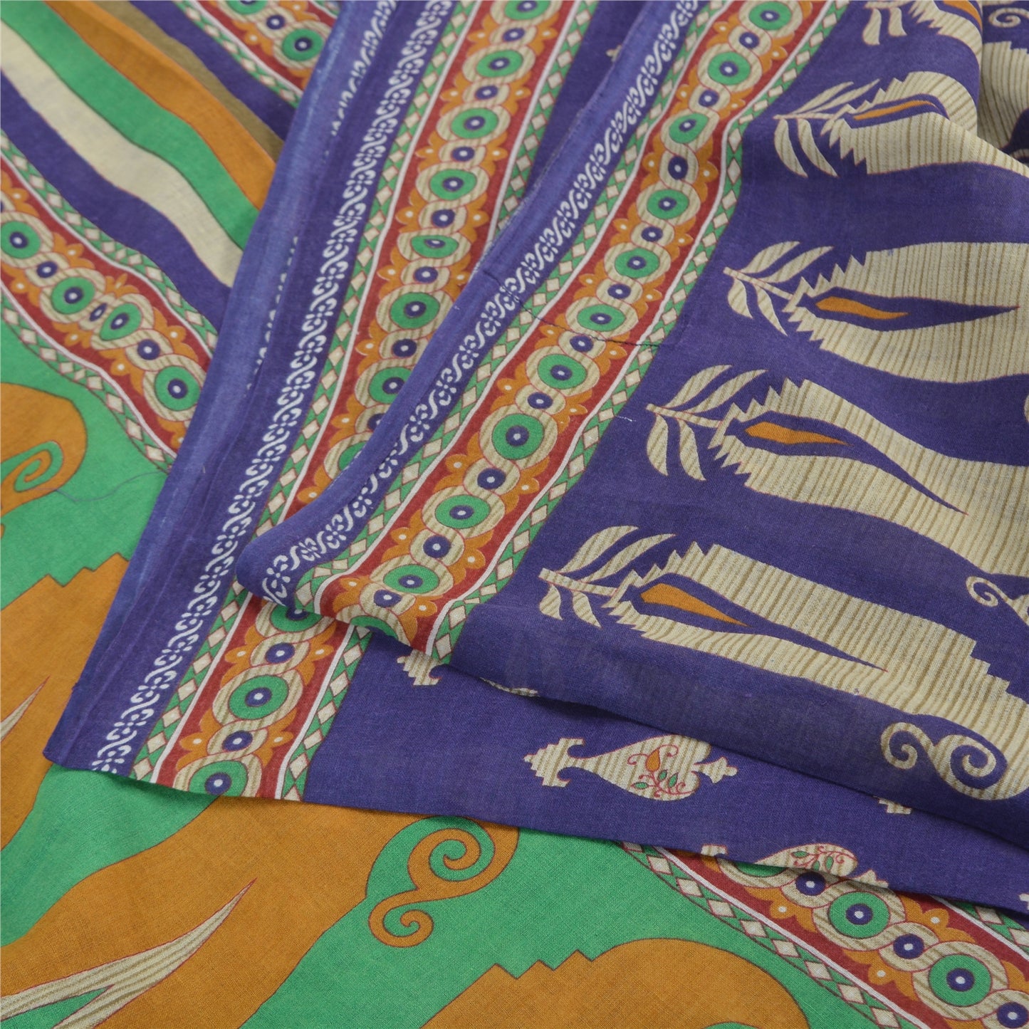 Sanskriti Vintage Sarees Indian Purple Pure Cotton Printed Sari 5yd Craft Sustainable Fabric