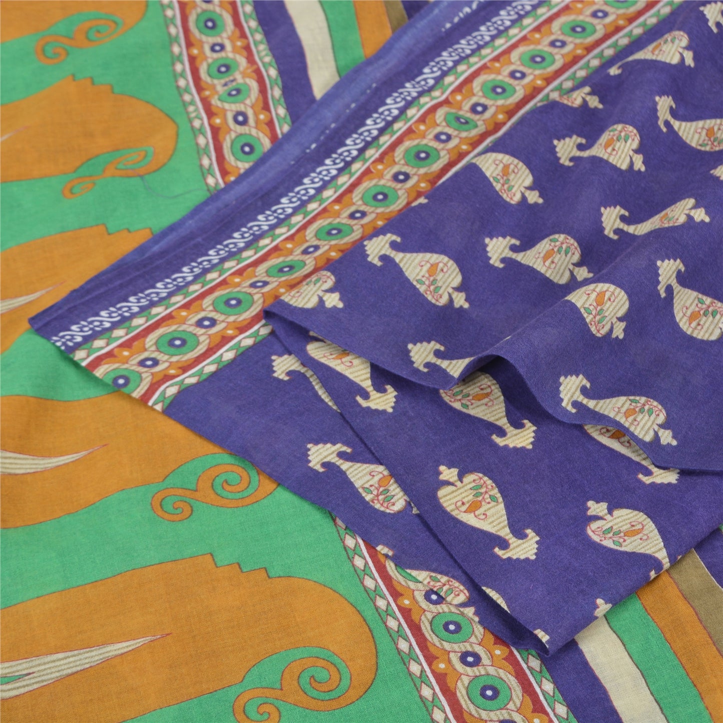 Sanskriti Vintage Sarees Indian Purple Pure Cotton Printed Sari 5yd Craft Sustainable Fabric