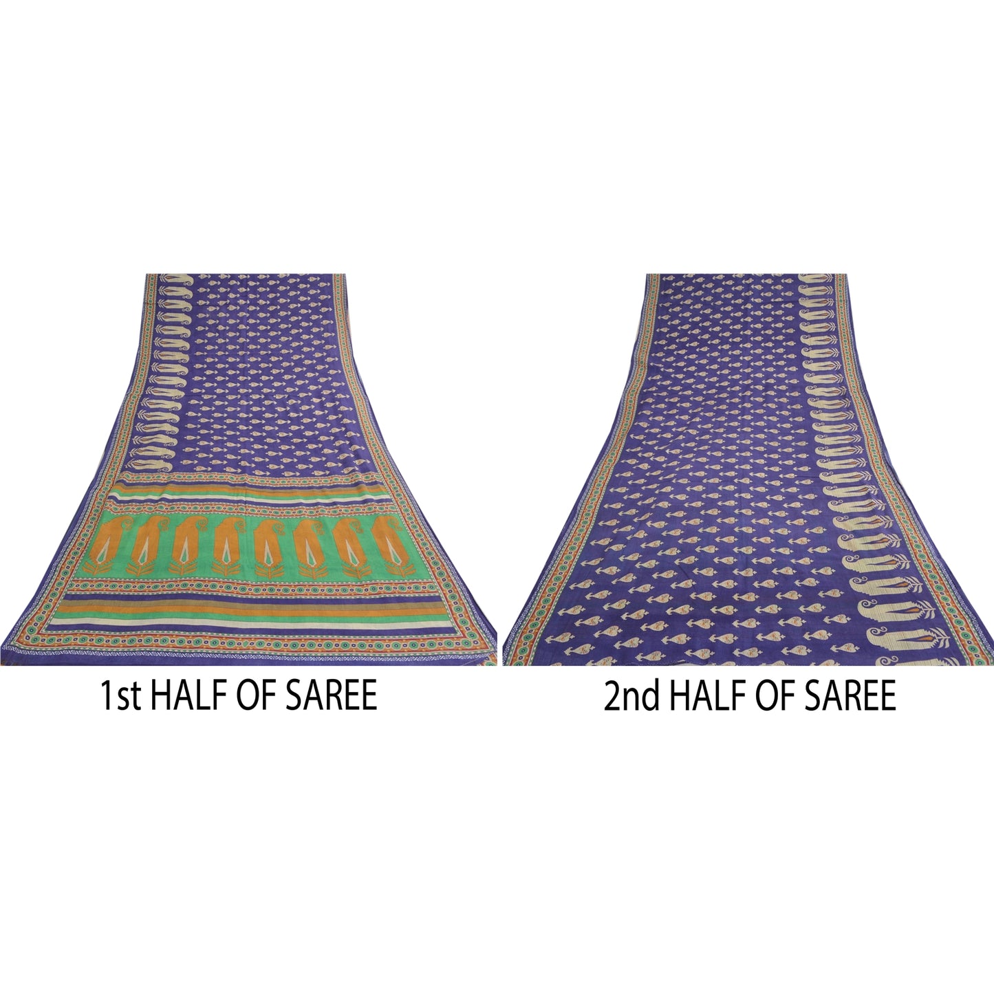 Sanskriti Vintage Sarees Indian Purple Pure Cotton Printed Sari 5yd Craft Sustainable Fabric