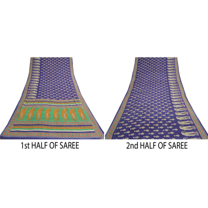 Sanskriti Vintage Sarees Indian Purple Pure Cotton Printed Sari 5yd Craft Sustainable Fabric