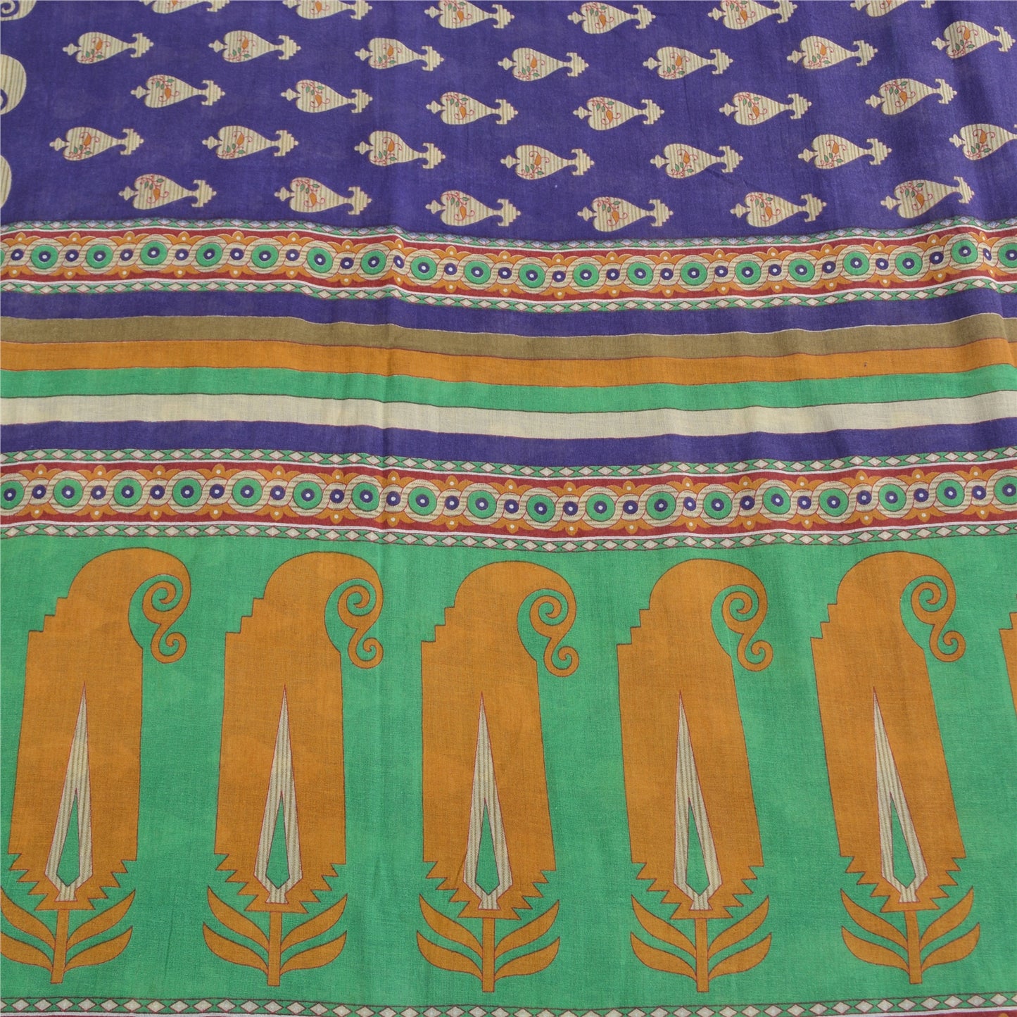 Sanskriti Vintage Sarees Indian Purple Pure Cotton Printed Sari 5yd Craft Sustainable Fabric