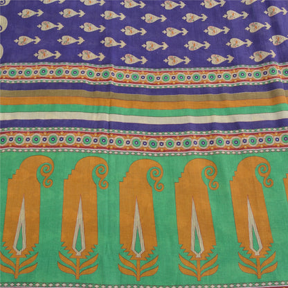 Sanskriti Vintage Sarees Indian Purple Pure Cotton Printed Sari 5yd Craft Sustainable Fabric