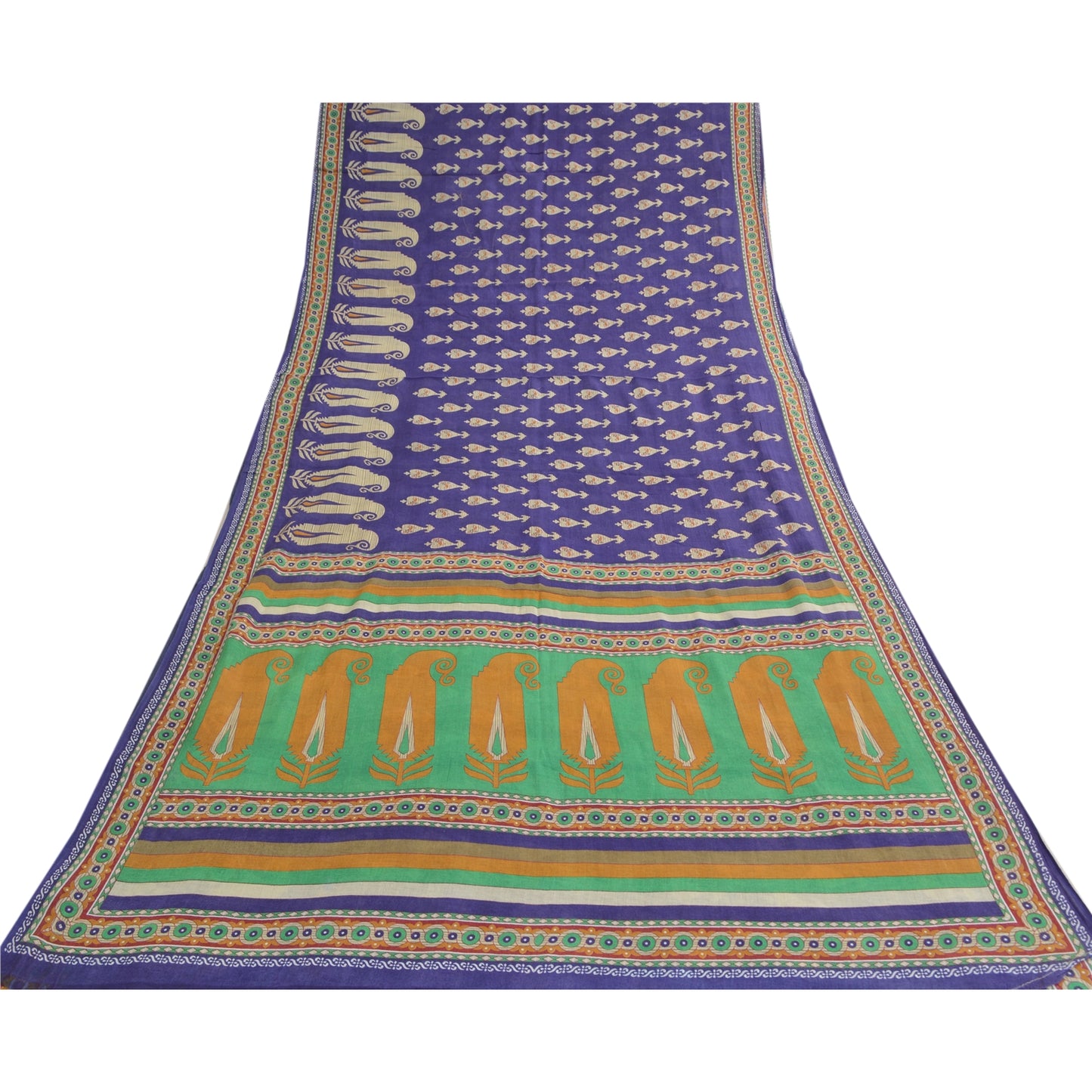 Sanskriti Vintage Sarees Indian Purple Pure Cotton Printed Sari 5yd Craft Sustainable Fabric