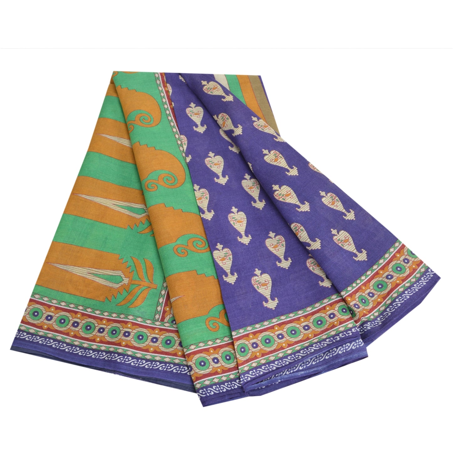 Sanskriti Vintage Sarees Indian Purple Pure Cotton Printed Sari 5yd Craft Sustainable Fabric