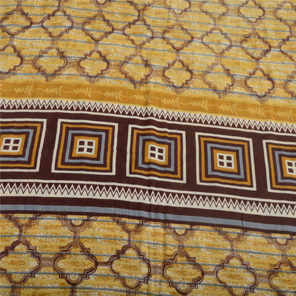Sanskriti Vintage Sarees Light Yellow Pure Cotton Printed Sari 5yd Craft Sustainable Fabric