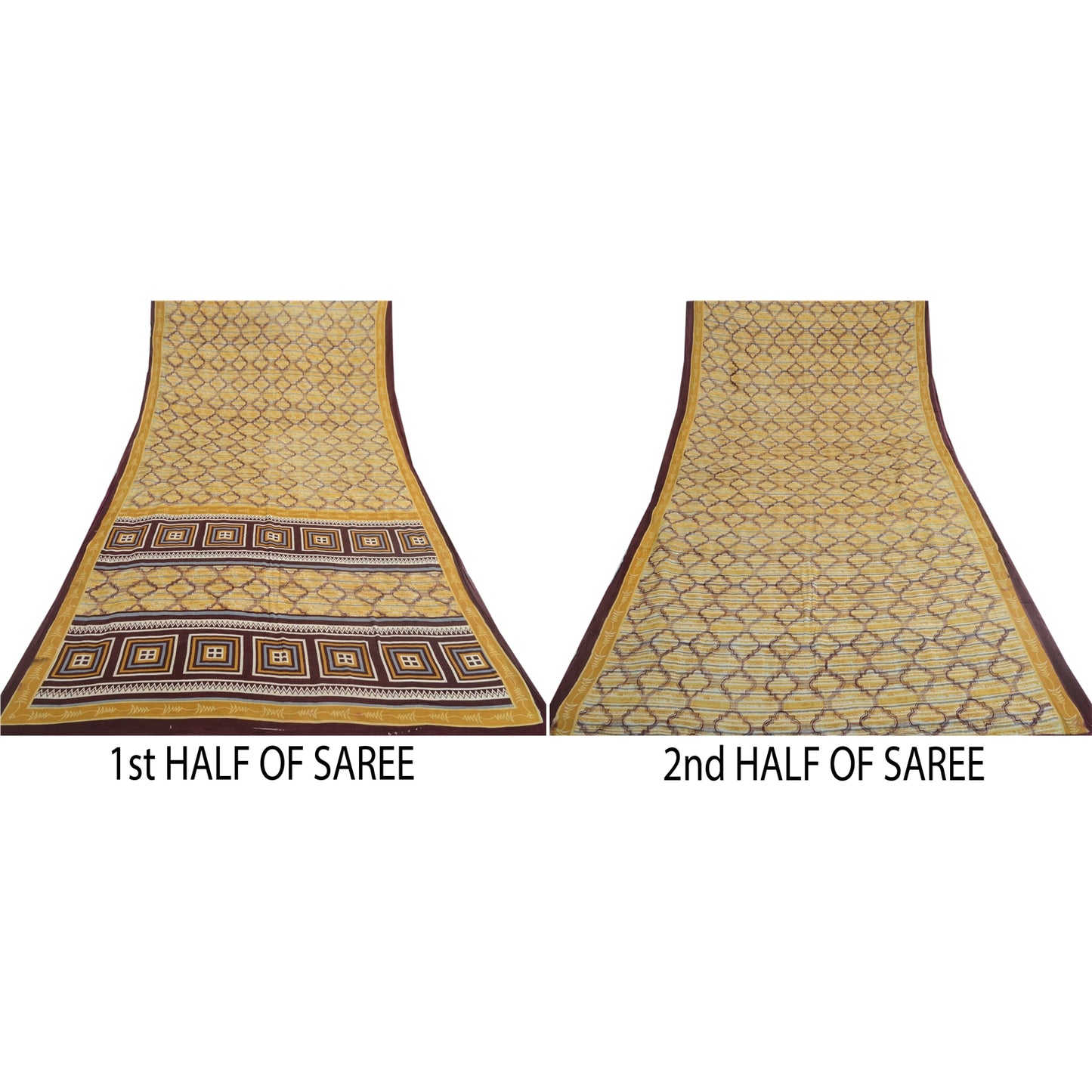 Sanskriti Vintage Sarees Light Yellow Pure Cotton Printed Sari 5yd Craft Sustainable Fabric