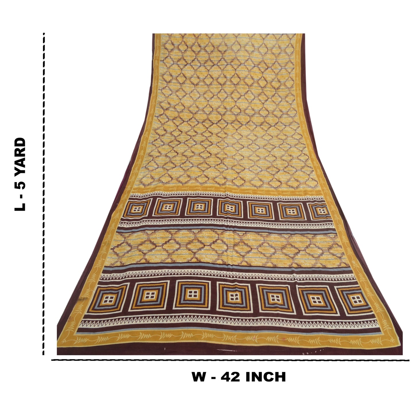 Sanskriti Vintage Sarees Light Yellow Pure Cotton Printed Sari 5yd Craft Sustainable Fabric