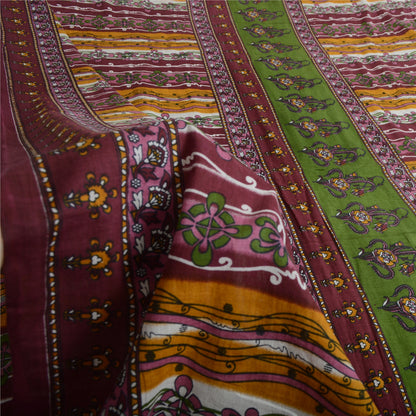 Sanskriti Vintage Sarees Multi Indian Pure Cotton Printed Sari 5yd Craft Sustainable Fabric
