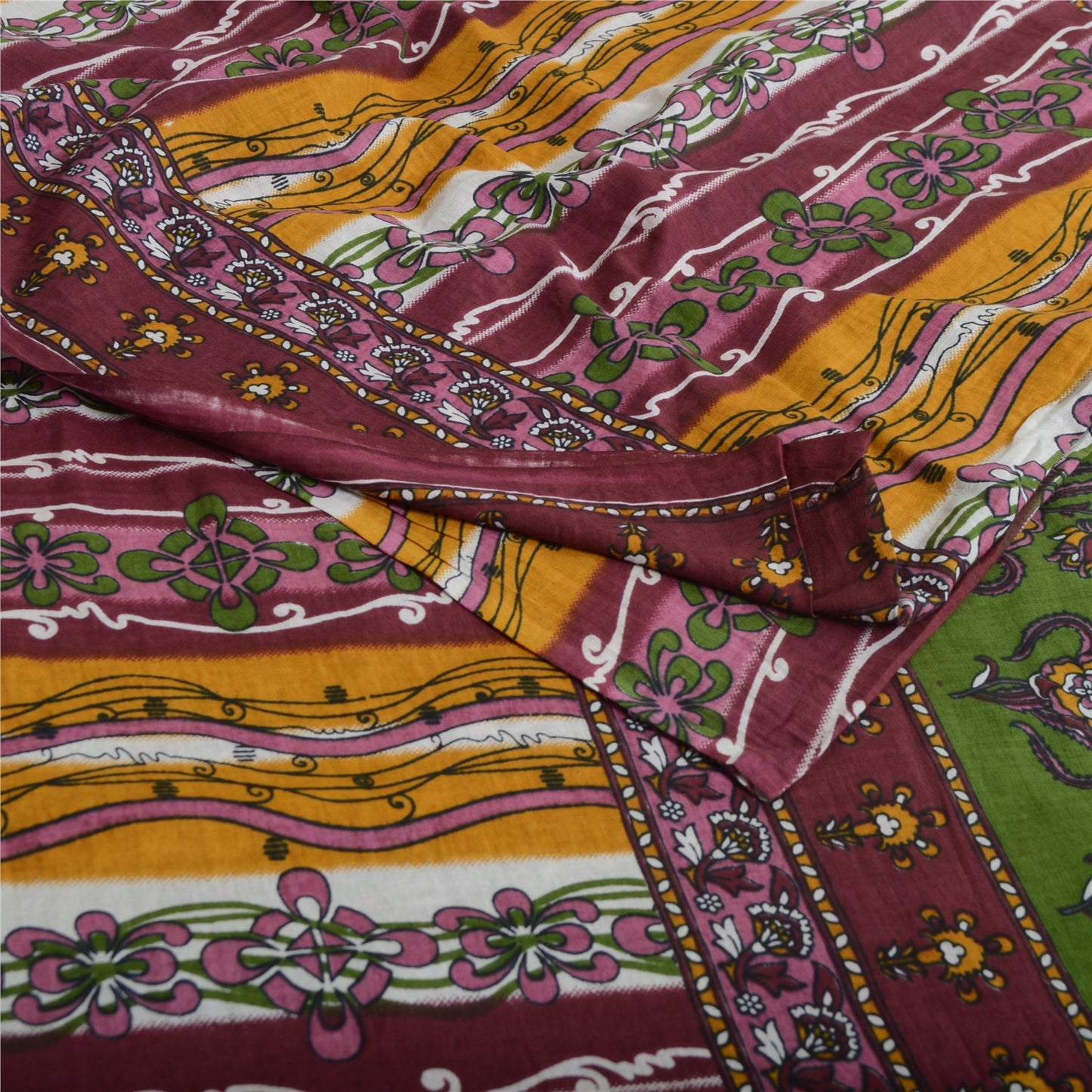 Sanskriti Vintage Sarees Multi Indian Pure Cotton Printed Sari 5yd Craft Sustainable Fabric