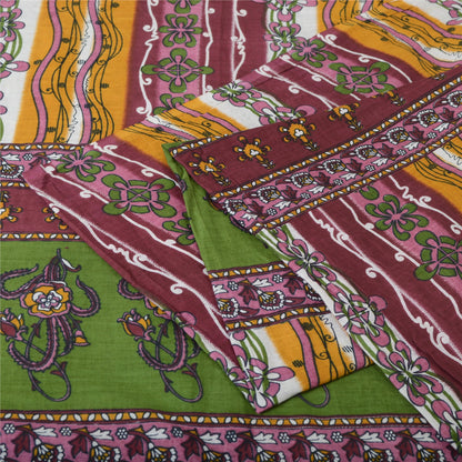 Sanskriti Vintage Sarees Multi Indian Pure Cotton Printed Sari 5yd Craft Sustainable Fabric