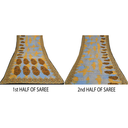 Санскритские винтажные сари небесно-голубого цвета из чистого хлопка с принтом 5 ярдов ткань для рукоделия из экологически чистой ткани