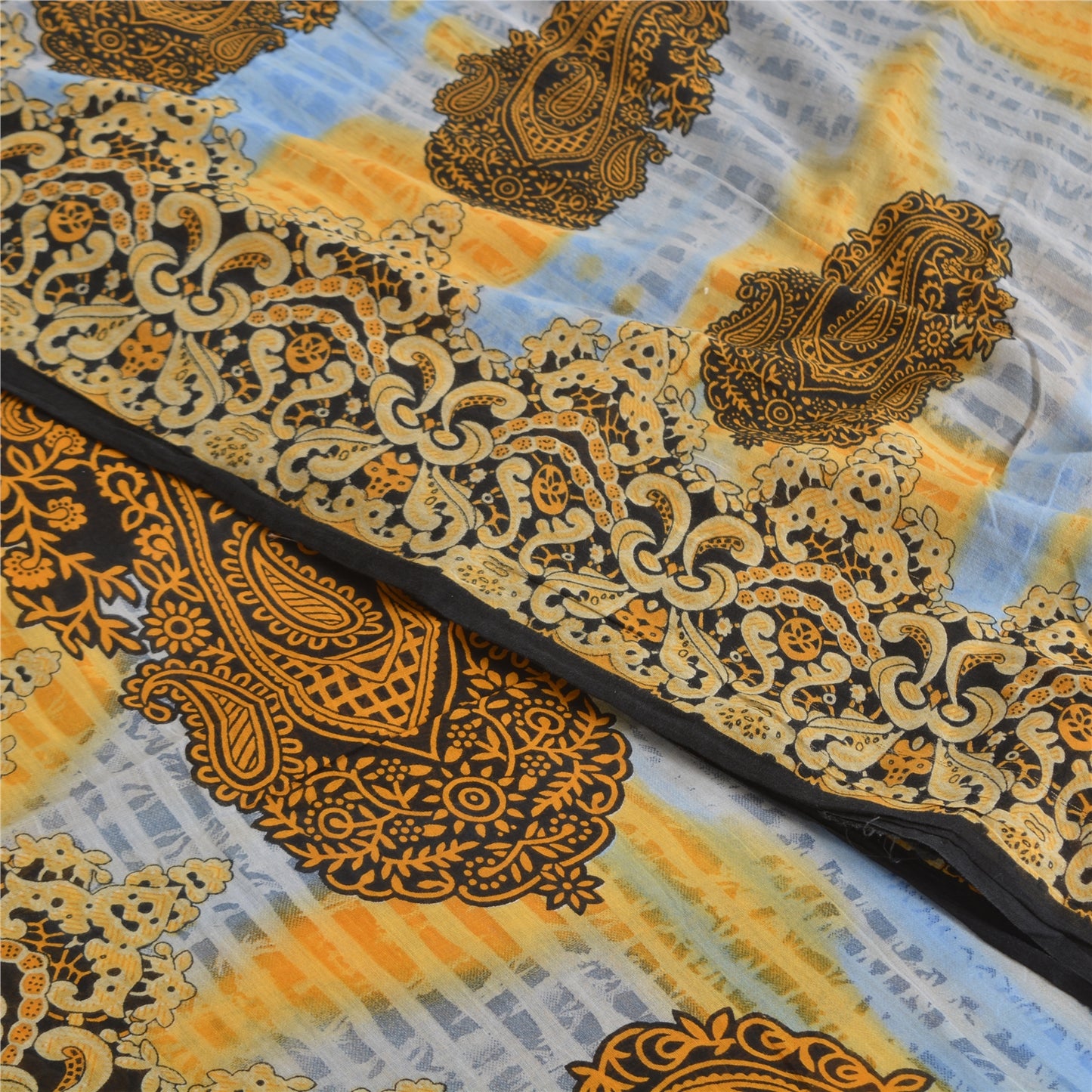 Санскритские винтажные сари небесно-голубого цвета из чистого хлопка с принтом 5 ярдов ткань для рукоделия из экологически чистой ткани