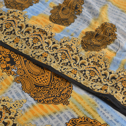 Санскритские винтажные сари небесно-голубого цвета из чистого хлопка с принтом 5 ярдов ткань для рукоделия из экологически чистой ткани