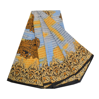 Санскритские винтажные сари небесно-голубого цвета из чистого хлопка с принтом 5 ярдов ткань для рукоделия из экологически чистой ткани