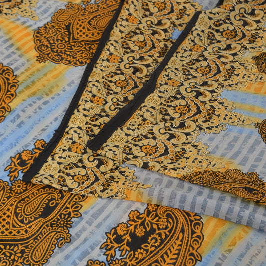 Sanskriti Vintage Sarees Sky-Blue Pure Cotton Printed Sari 5yd Craft Sustainable Fabric