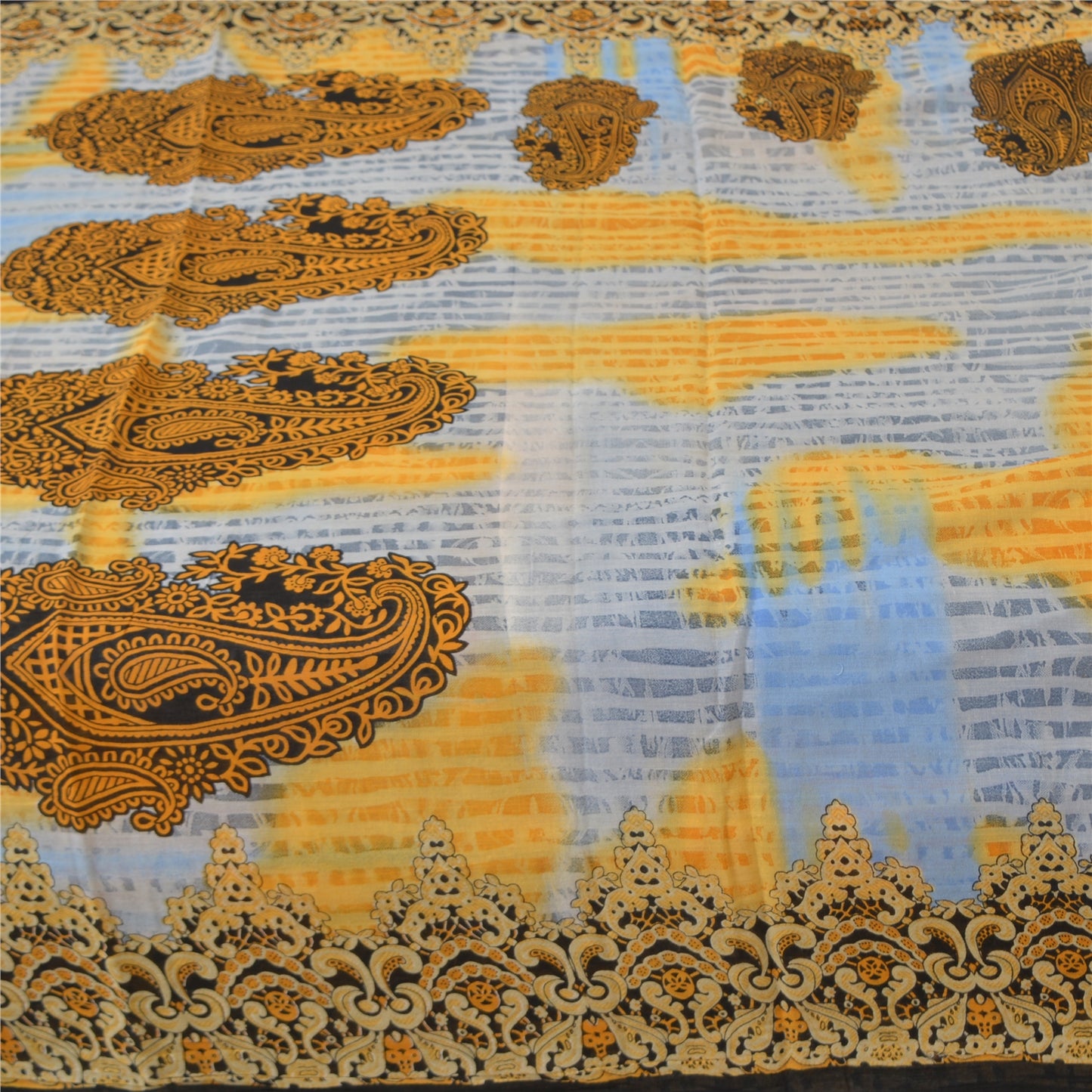 Санскритские винтажные сари небесно-голубого цвета из чистого хлопка с принтом 5 ярдов ткань для рукоделия из экологически чистой ткани