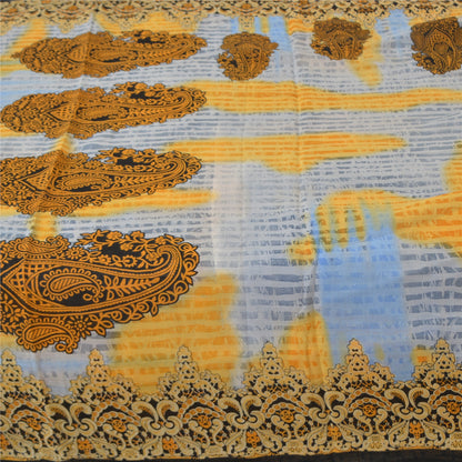 Санскритские винтажные сари небесно-голубого цвета из чистого хлопка с принтом 5 ярдов ткань для рукоделия из экологически чистой ткани