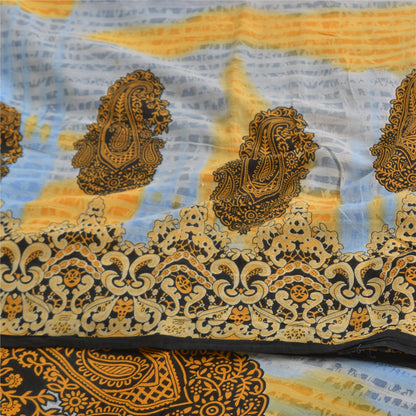 Санскритские винтажные сари небесно-голубого цвета из чистого хлопка с принтом 5 ярдов ткань для рукоделия из экологически чистой ткани