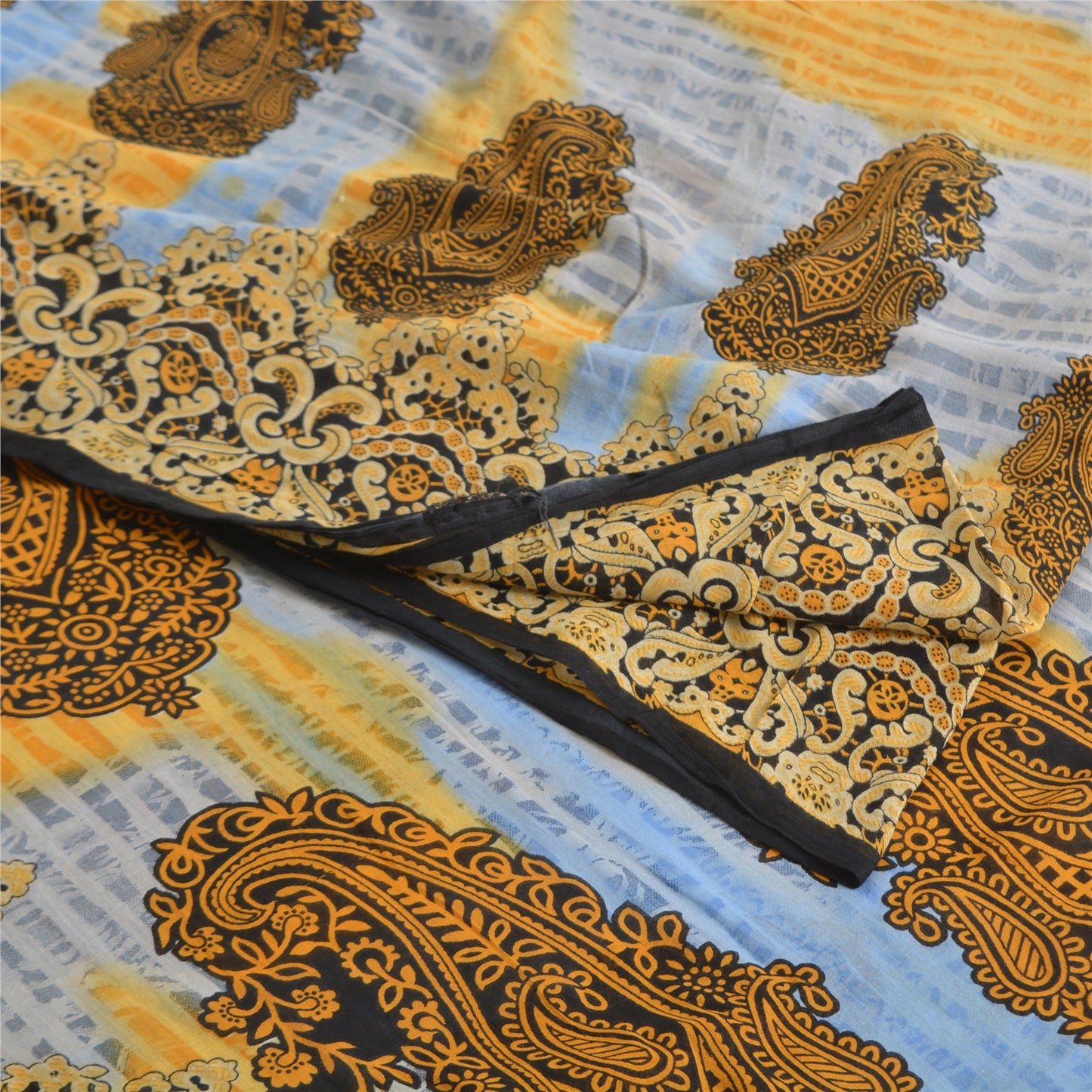 Санскритские винтажные сари небесно-голубого цвета из чистого хлопка с принтом 5 ярдов ткань для рукоделия из экологически чистой ткани