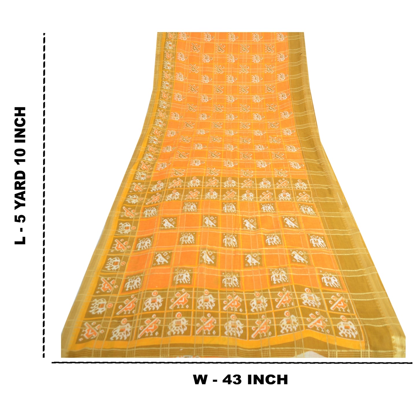 Sanskriti Vintage Sarees Yellow Pure Cotton Patan Patola Ikat Print Sari Sustainable Fabric