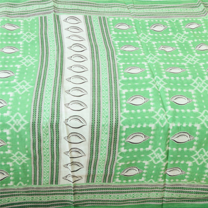 Sanskriti Vintage Sarees Green Shell Printed Pure Cotton Sari 5yd Craft Sustainable Fabric