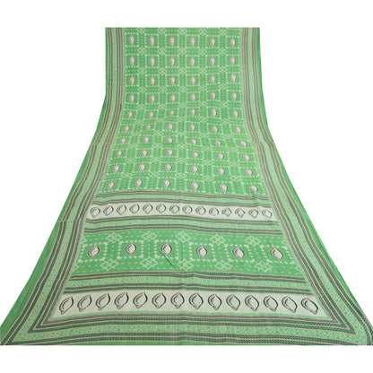 Sanskriti Vintage Sarees Green Shell Printed Pure Cotton Sari 5yd Craft Sustainable Fabric