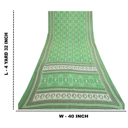 Sanskriti Vintage Sarees Green Shell Printed Pure Cotton Sari 5yd Craft Sustainable Fabric